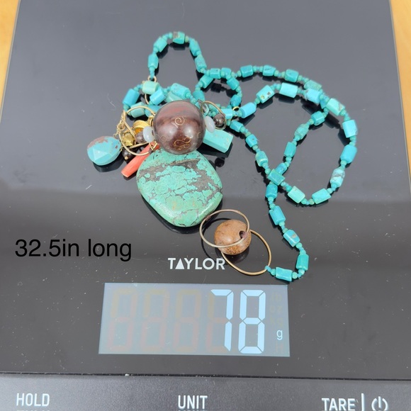 CHAN LUU Multi-beaded Turquoise Long Necklace w Crown Charm & Sterling 925 Clasp - Picture 15 of 16